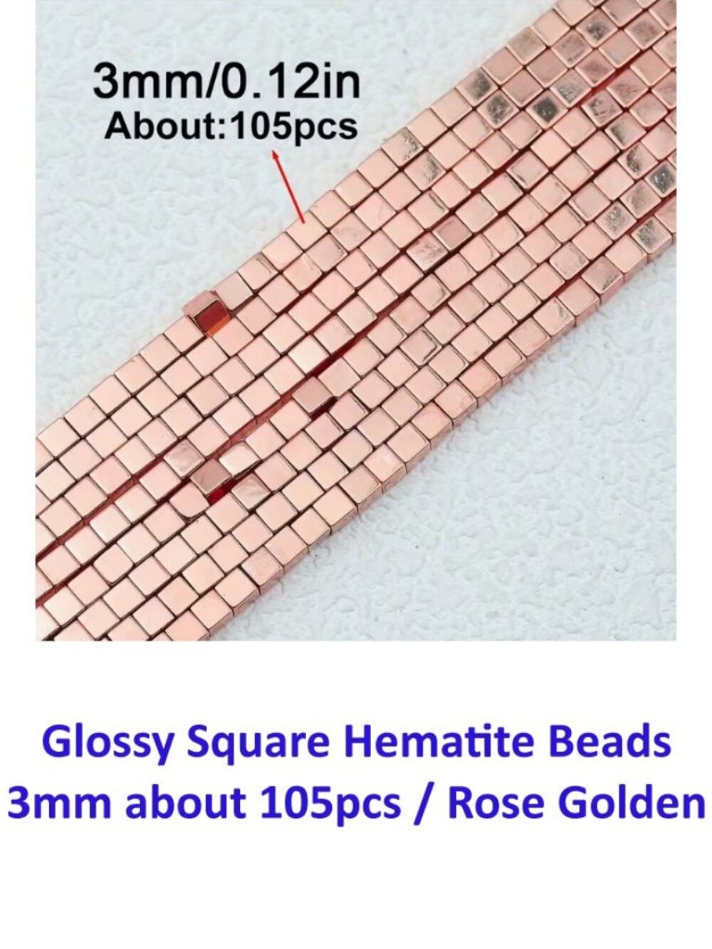 Glossy Square Hematite Beads 3mm about 105pcs / Rose Golden